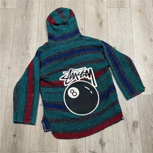 Vintage 90s Stussy Baja Hoodie Drug Rug Pullover One 8 Ball Rasta Sz S - M